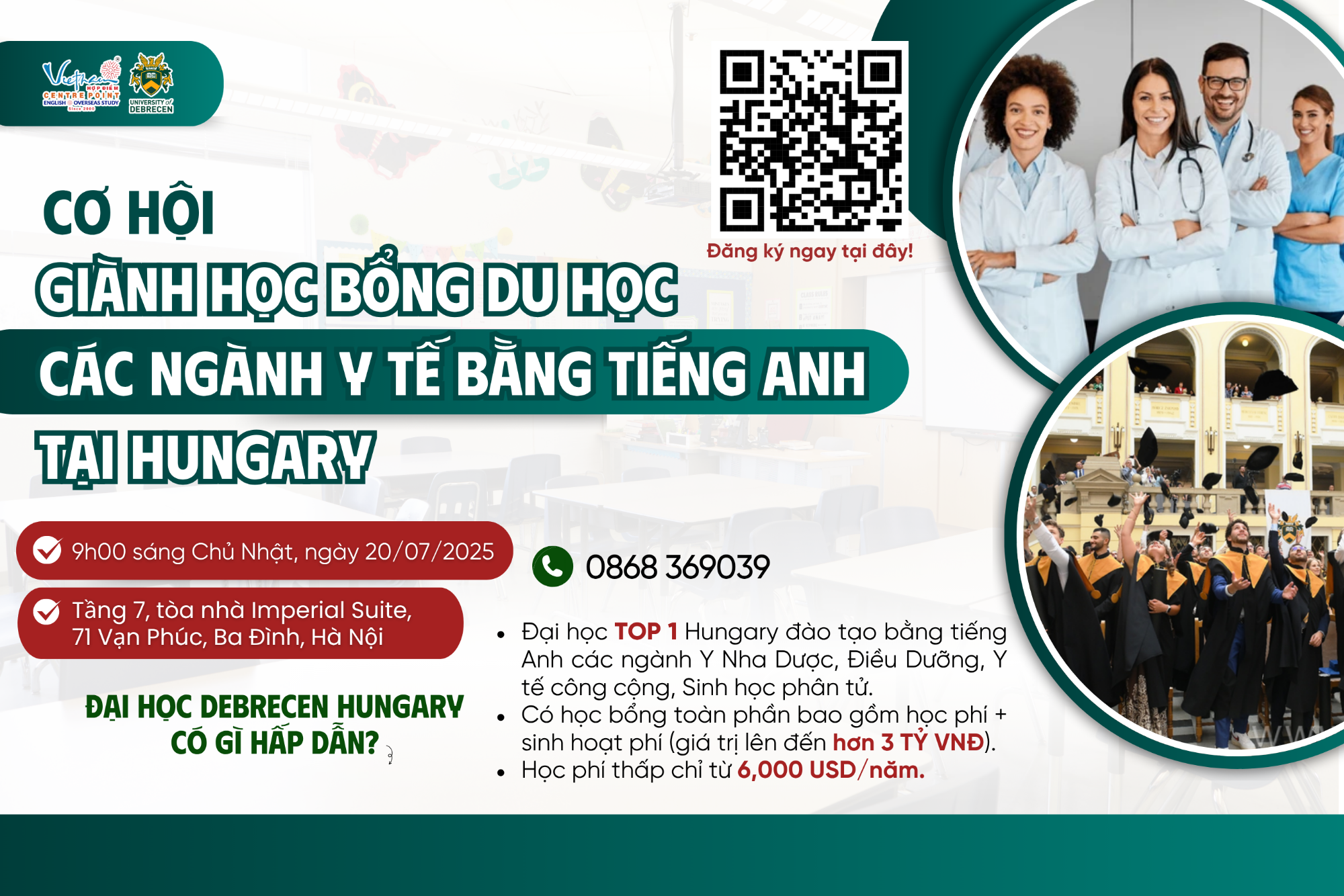 20/7 - HÀ NỘI: CƠ HỘI GIÀNH HỌC BỔNG DU HỌC CÁC NGÀNH Y TẾ BẰNG TIẾNG ANH TẠI HUNGARY