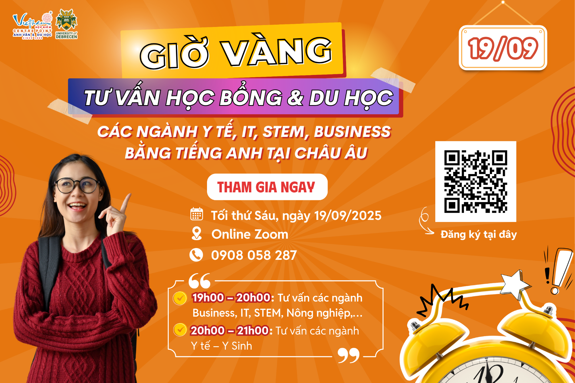 19.09 | GIỜ VÀNG TƯ VẤN HỌC BỔNG & DU HỌC CÁC NGÀNH Y TẾ, IT, STEM, BUSINESS BẰNG TIẾNG ANH TẠI CHÂU ÂU